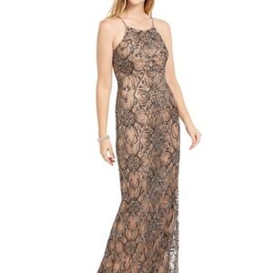 Adrianna Papell beaded long dress in leadnude size 4